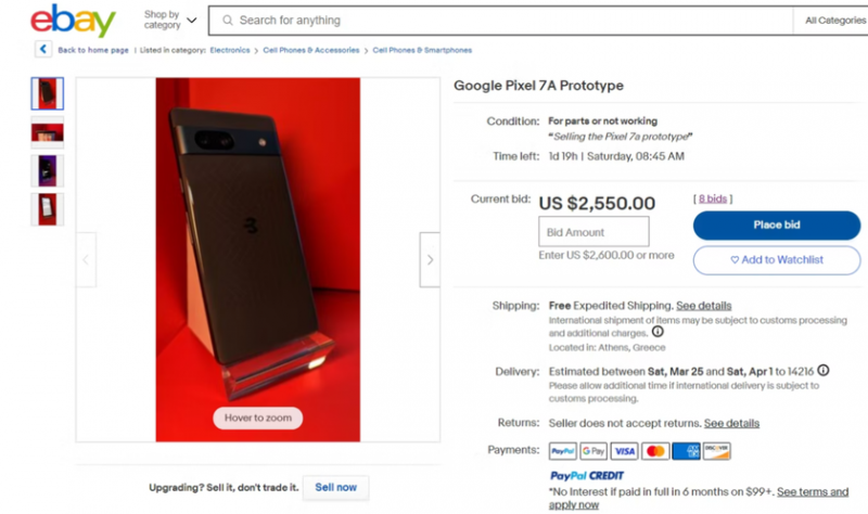 Неанонсированный смартфон Google Pixel 7a продается на eBay за 2550 долларов