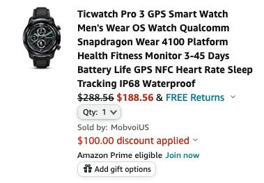 TicWatch Pro 3 со скидкой 100 долларов на Amazon: умные часы Wear OS с чипом Snapdragon Wear 4100 и NFC