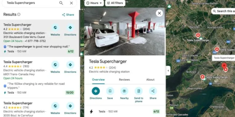 Доступность Tesla Supercharger теперь отображается в Google Maps в режиме реального времени